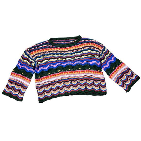 Oversized Rainbow Crochet Knit Hippie Boho Sweater Size Small - Picture 6 of 9